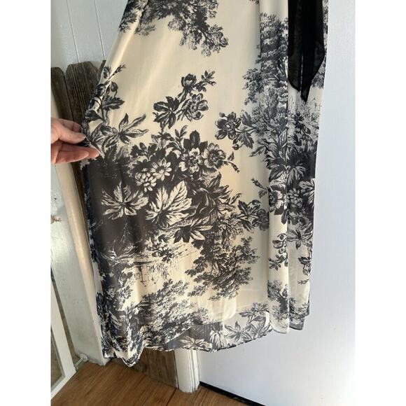 Sangria Size 8 Maxi Long Open Back Silk Dress Spaghetti Strap Blue & Cream - Picture 6 of 7